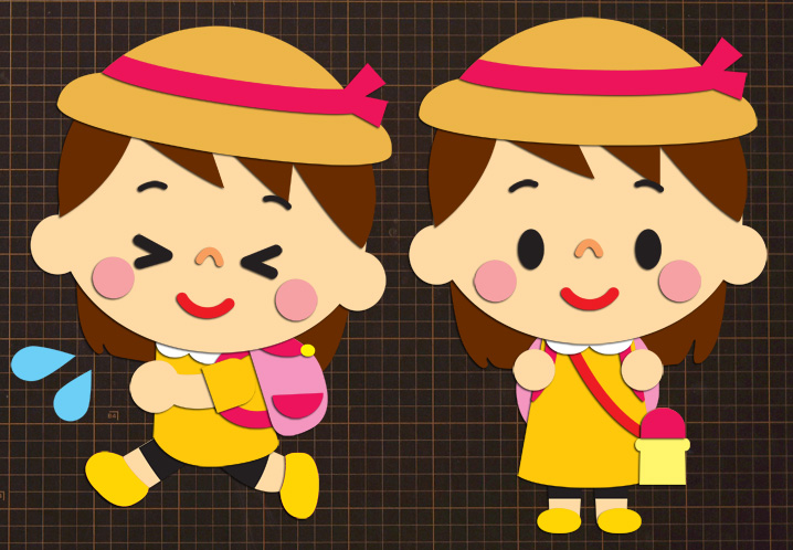 男の子　女の子　壁面 壁面飾り】無料ダウンロード型紙で「秋の遠足 女の子①」の壁面飾りを