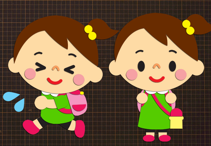 壁面飾り】無料ダウンロード型紙で「秋の遠足 女の子③」の壁面飾りを