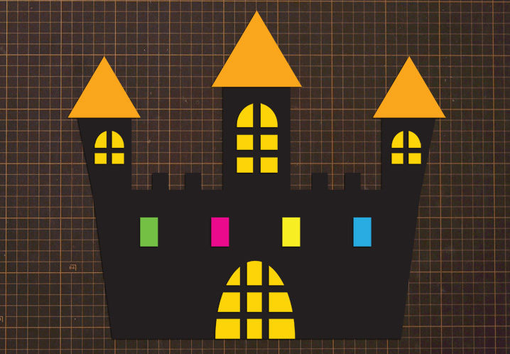 壁面飾り】無料ダウンロード型紙で「ハロウィンお城」の壁面飾りを作っ 
